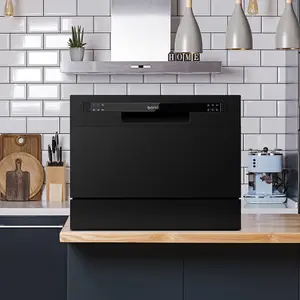 Compact Black Portable Dishwasher with 6 Place Settings for Small Kitchens