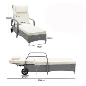 MCC Direct Outdoor Rattan Sun Lounger Bed with Reclining function - Grey