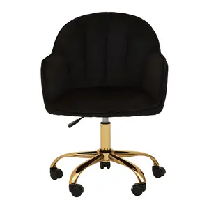 Interiors by Premier Brent Black Velvet And Gold Base Home Office Chair