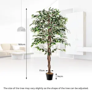 Costway 160 CM Artificial Ficus Tree Fake Faux Greenery Potted Plant with 1008 Leaves