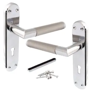 Door Handles Mitred Straight Lever Locks Duo - Chrome Satin 180mm x 40mm