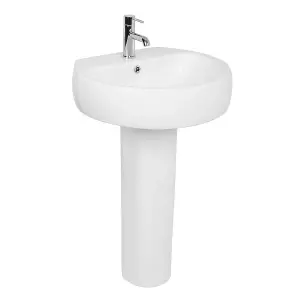 SunDaze Bathroom Cloakroom Full Pedestal 560mm Basin Compact Single Tap Hole Sink