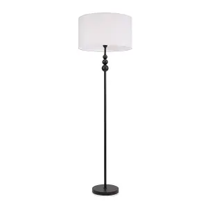 ValueLights Marissa Matt Black Stacked Ball Floor Lamp with White Drum Shade - LED Bulb Included