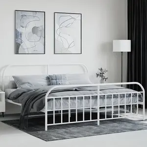 Berkfield Metal Bed Frame with Headboard and Footboard White 200x200 cm