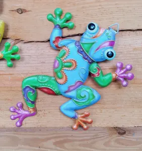 3 Garden Metal Frog Plaques Colourful Hanging Garden Wall Decorations