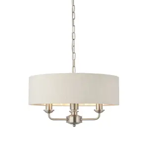 Ceiling Pendant Light - Brushed Chrome Plate & Natural Linen - 3 x 40W E14