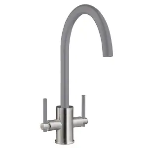 Cookology LIVORNO Mixer Tap for Kitchen with Twin Lever - Brushed Graphite Grey