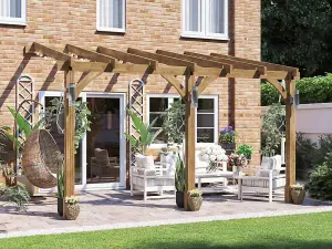 Dunster House Wooden Lean To Pergola Kit 4m x 3m Wall Mounted Garden Plant Frame Leviathan