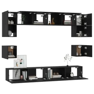 Berkfield 8 Piece TV Cabinet Set Black Engineered Wood