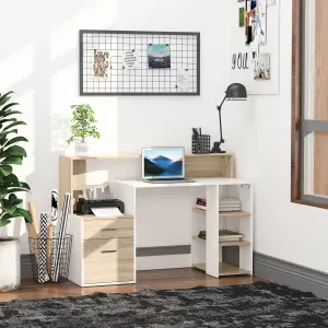 HOMCOM Multi-Storage & Workstation Desk Table Storage Shelves Home Office Oak