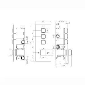 ENKI Milan Chrome Square Button 3-Outlet Brass Thermostatic Triple Shower Valve TSV017