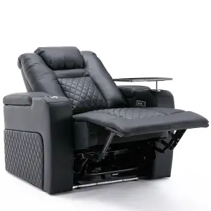 Broadway Cinema Electric Recliner Chair USB Charging Led Base With Tray (Black)