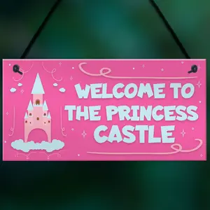 Red Ocean Princess Castle Hanging Plaque Door Playroom Bedroom Sign Gift Baby Girls Fairytale Decor