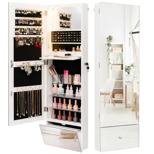 Costway 120cm LED Jewelry Mirror Cabinet Wall Mounted Jewelry Armoire w/ Frameless Mirror