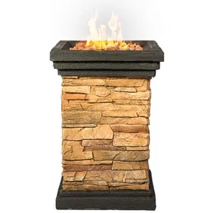 Homeology MAKARA Hand-crafted Stone Fire Column Garden and Patio Fire Pit