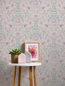 Galerie Maison Charme Cream Floral Bird Motif Wallpaper Roll