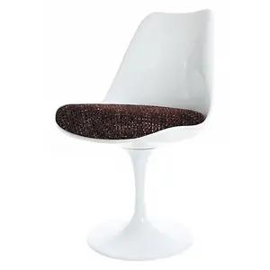 Tulip Set - White Medium Circular Table and Two Chairs with Textured Cushion Brown