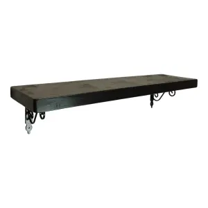 Solid Wood Handmade Rustical Shelf Black Ash 225mm 9 inch with Black Metal Bracket WOZ Length of 220cm