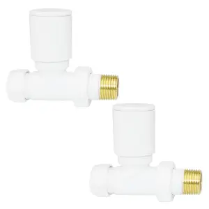 Rinse Bathrooms 15mm Pair of Straight Radiator Valve for Heated Towel Rail Radiator White