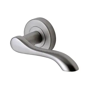 Sorrento Door Handle Lever Latch on Round Rose Aurora Design Satin Chrome