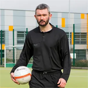 SMALL 34-36 Inch Plain Black Referee Long Sleeve Shirt - Touch Fastener Pocket