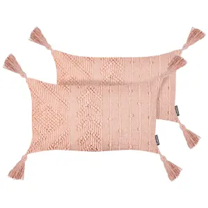 Set of 2 Cushions VALVARIA Cotton 30 x 50 cm Solid Peach Pink