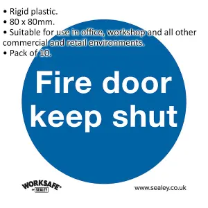 10-Pack Fire Door Keep Shut Safety Signs - Rigid Plastic 80x80mm