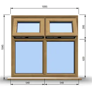 1095mm (W) x 1045mm (H) Wooden Stormproof Window - 2 Top Opening Windows -Toughened Safety Glass