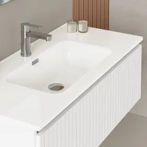 Banyetti Linea Matt White Ribbed Wall Hung Vanity Unit 1000mm x 390mm