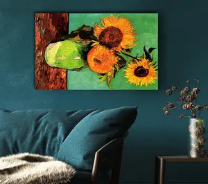 Van Gogh Three Sunflowers In A Vase Canvas Print Wall Art - Medium 20 x 32 Inches