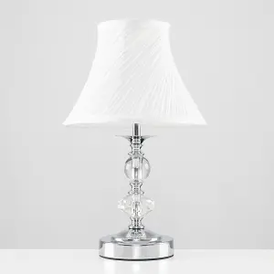 ValueLights Jaigier Polished Chrome and Glass Touch Table Lamp with Pleated White Shade with LED Bulb