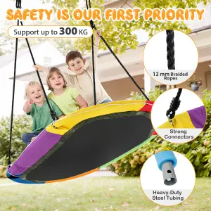 COSTWAY 150 cm Saucer Swing w/ LED Lights 300 kg Platform Tree Swing w/ Adjustable Ropes