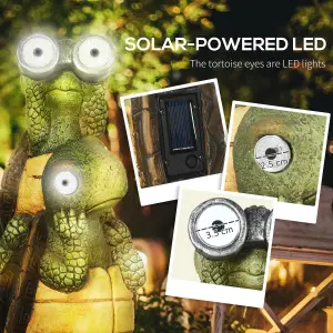 Outsunny Vivid Garden Statue 2 Tortoises Sculpture with Solar-powered LED Light