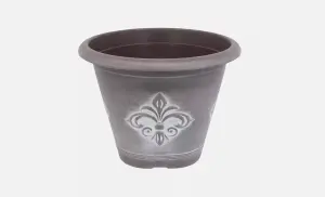 Recycled Plastic Planter Pot - 10" Fleur De Lys Chocolate White