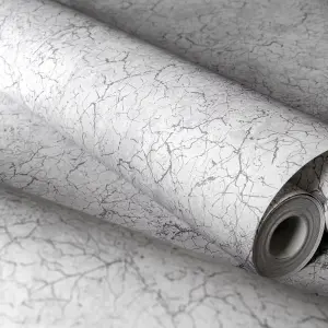 Galerie Azulejo Silver Bento Distressed Marble Crackle Wallpaper Roll