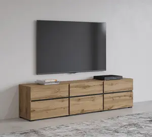 Kross 41 TV Cabinet in Oak Wotan - W1800mm H480mm D400mm Rustic Elegance