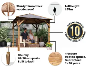 Dunster House Wooden Gazebo Utopia 200 2m x 2m Heavy Duty Garden Shelter Pressure Treated with Roof Shingles