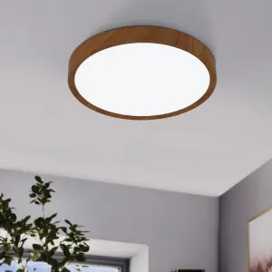 EGLO Musurita Natural Wood Effect Metal And Plastic Integrated LED Flush Fitting, (D) 34cm