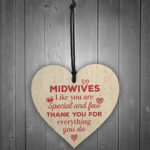 Red Ocean Handmade Midwife Nurse Gift Wooden Hanging Heart Plaque Sign Thank You Baby Birth Newborn Gift