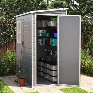 5 x 4 ft Pent Plastic Shed Garden Storage Shed with Window and Door,Grey