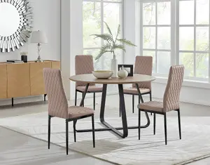 Furniturebox UK Santorini Brown Round Round Dining Table And 4 Cappuccino Milan Black Leg Chairs