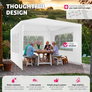 Gazebo Baraban - 3 x 3 m, with 3 side panels, weather & UV-resistant, guy ropes incl. - white