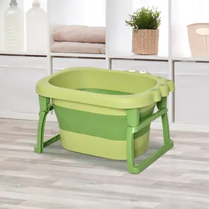 HOMCOM Foldable Baby Bathtub for Newborns Infants Toddlers w/ Stool - Green