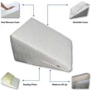 Large WEDGE PILLOW 100% Real Viscoelastic Pure FOAM BAMBOO Hypoallergenic Triangle Cushion - Large Wedge Pillow 60 x 50 x 7.7 cm