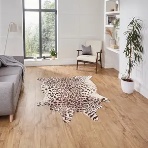 Faux Leopard Print Brown Beige Abstract Animal Cowhide Modern Rug for Living Rug for Living Room and Bedroom-130cm X 155cm