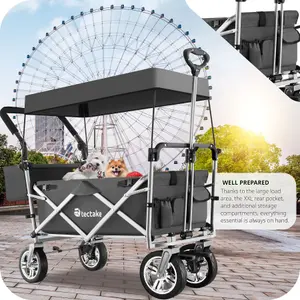 Garden Trolley Nico - foldable, with roof, telescopic handle, brake function, bag - grey