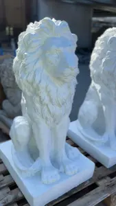 Pair of White Large Proud Sitting Lions