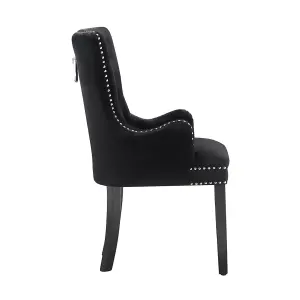 Single Windsor Knocker Back Dining Chairs Velvet Dining Room Chair w/ Armrest, Black