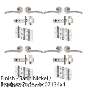 4 PACK - Premium Door Handle & Latch Pack Set- Chrome Curved Square Lever Round Rose