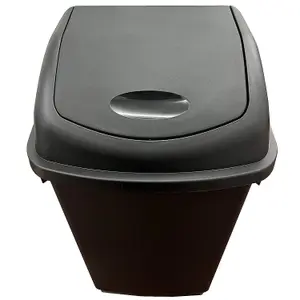 1 x Black 25 Litre Home Kitchen Office Plastic Waste Bin With Swing Lids